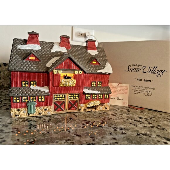 Department 56 The Original Snow Village RED BARN #50814 Ceramic Lights Up w/ BOX - Picture 1 of 12